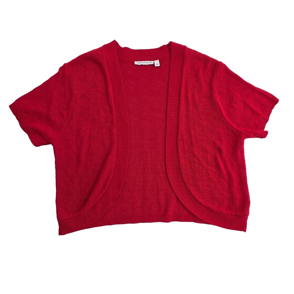 Notations Cropped Shrug Cardigan Women's XL Red Short Sleeve Open Front Eyelet